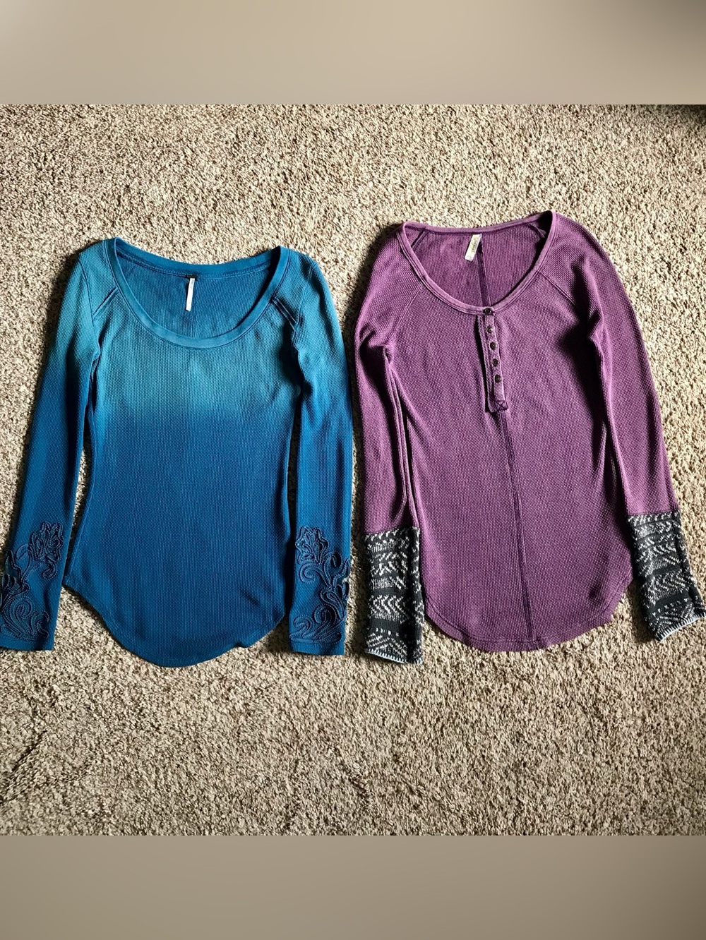 Free People Thermal Tops - Two - Embellished Cuffs - Size Medium
